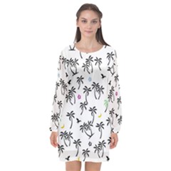 Tropical Pattern Long Sleeve Chiffon Shift Dress  by Valentinaart