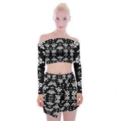 Black And White Florals Background  Off Shoulder Top With Mini Skirt Set by flipstylezfashionsLLC