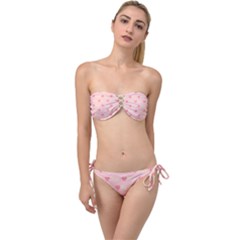 Heart Love Pattern Twist Bandeau Bikini Set