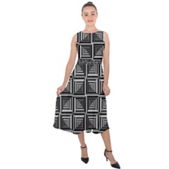 Pattern Op Art Black White Grey Midi Tie-back Chiffon Dress