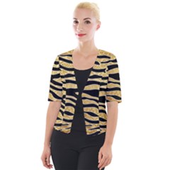 Golden Vector Embossed Golden Black Zebra Stripes Cropped Button Cardigan