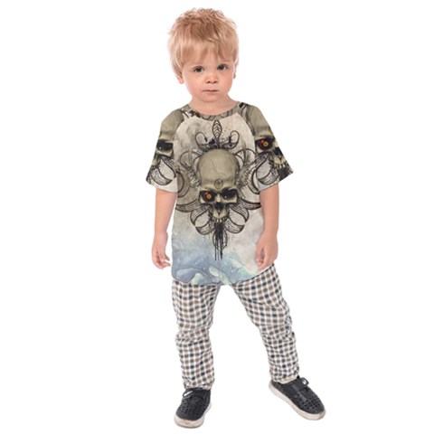 Awesome Creepy Skull With  Wings Kids Raglan Tee by FantasyWorld7