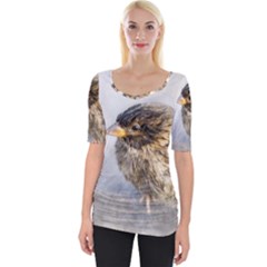 Funny Wet Sparrow Bird Wide Neckline Tee