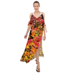 Orange, Yellow Cotoneaster Leaves In Autumn Maxi Chiffon Cover Up Dress by FunnyCow