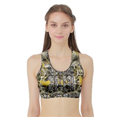 Gold Four Leaf Clover With Abstract Designs Sports Bra With Border by flipstylezfashionsLLC