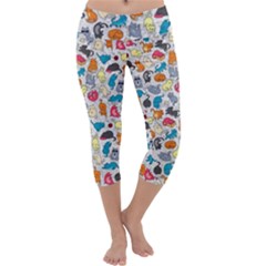 Funny Cute Colorful Cats Pattern Capri Yoga Leggings by EDDArt