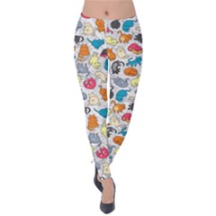 Funny Cute Colorful Cats Pattern Velvet Leggings by EDDArt