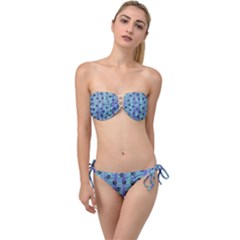 Footprints Cat Black On Batik Pattern Teal Violet Twist Bandeau Bikini Set