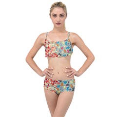 Hipster Triangles And Funny Cats Cut Pattern Layered Top Bikini Set by EDDArt