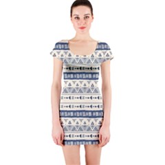 Native American Ornaments Watercolor Pattern Blue Short Sleeve Bodycon Dress by EDDArt