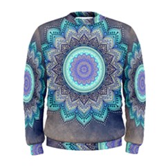 Folk Art Lotus Mandala Blue Turquoise Men s Sweatshirt by EDDArt