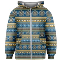 Vintage Border Wallpaper Pattern Blue Gold Kids Zipper Hoodie Without Drawstring by EDDArt