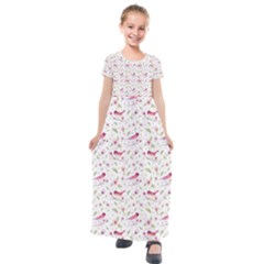 Watercolor Birds Magnolia Spring Pattern Kids  Short Sleeve Maxi Dress by EDDArt