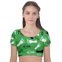 Green Velvet Short Sleeve Crop Top 