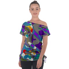 Blue Purple Shapes                                Off Shoulder Tie-up Tee