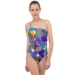 Blue Purple Shapes                                     Classic One Shoulder Swimsuit