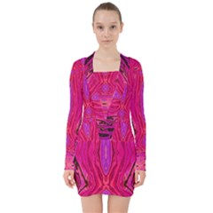 Pink And Purple And Peacock Created By Flipstylez Designs  V-neck Bodycon Long Sleeve Dress by flipstylezfashionsLLC