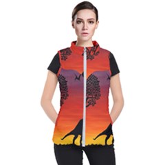 Sunset Dinosaur Scene Women s Puffer Vest by IIPhotographyAndDesigns