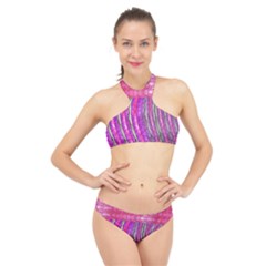 Pink And Purple Shimmer Design By Flipstylez Designs High Neck Bikini Set by flipstylezfashionsLLC