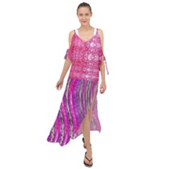 Pink And Purple Shimmer Design By Flipstylez Designs Maxi Chiffon Cover Up Dress by flipstylezfashionsLLC