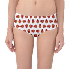 Red Peppers Pattern Mid-waist Bikini Bottoms by SuperPatterns