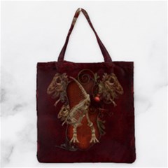 Awesome T Rex Skeleton, Vintage Background Grocery Tote Bag by FantasyWorld7