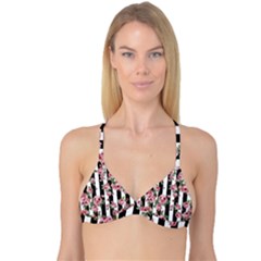 Pink Roses And Butterflies Stripes Reversible Tri Bikini Top by CasaDiModa