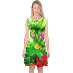 Bleeding Heart Flowers In Spring Capsleeve Midi Dress by FunnyCow