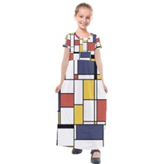 De Stijl Abstract Art Kids  Short Sleeve Maxi Dress by FunnyCow