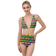 Distorted Colorful Shapes And Stripes                                        Tied Up Two Piece Swimsuit by LalyLauraFLM