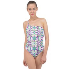 Colorful Modern Floral Baroque Pattern 7500 Classic One Shoulder Swimsuit