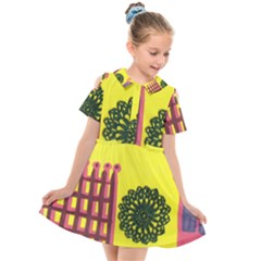 Pink House And Fence Kids  Short Sleeve Shirt Dress