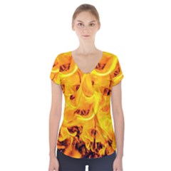 Fire And Flames Short Sleeve Front Detail Top by FunnyCow