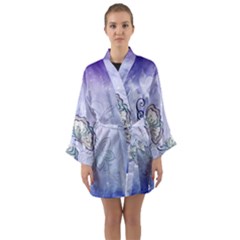 Wonderful Butterlies With Flowers Long Sleeve Kimono Robe by FantasyWorld7