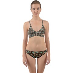 Brown With Blue Hats Wrap Around Bikini Set