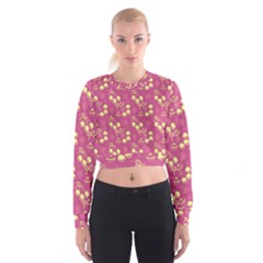 Yellow Pink Cherries Cropped Sweatshirt by snowwhitegirl