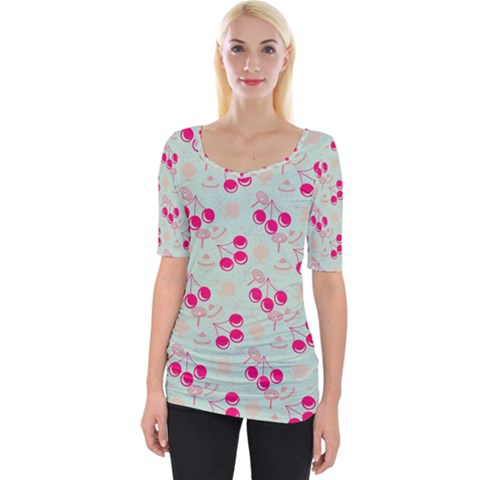 Bubblegum Cherry Wide Neckline Tee by snowwhitegirl