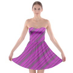 Pink Violet Diagonal Lines Strapless Bra Top Dress