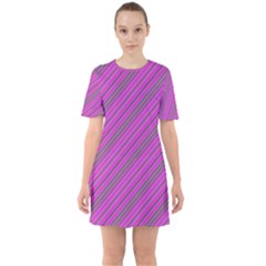 Pink Violet Diagonal Lines Sixties Short Sleeve Mini Dress by snowwhitegirl