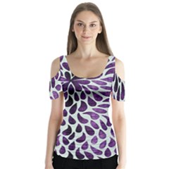 Purple Abstract Swirl Drops Butterfly Sleeve Cutout Tee 