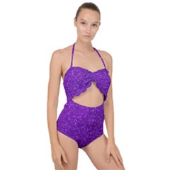 Purple  Glitter Scallop Top Cut Out Swimsuit