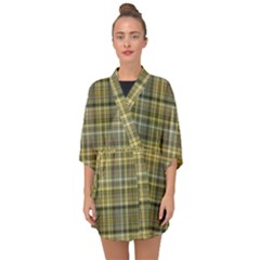 Yellow Plaid Half Sleeve Chiffon Kimono by snowwhitegirl