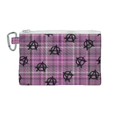 Pink  Plaid Anarchy Canvas Cosmetic Bag (medium)