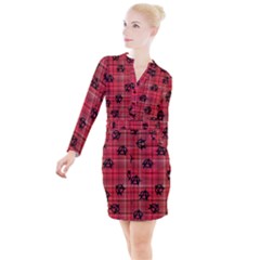 Red Plaid Anarchy Button Long Sleeve Dress