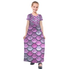 Pink Mermaid Scale Kids  Short Sleeve Maxi Dress