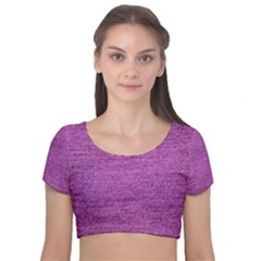 Purple Denim Velvet Short Sleeve Crop Top 