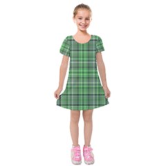 Green Plaid Kids  Short Sleeve Velvet Dress