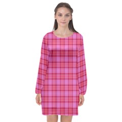 Valentine Pink Red Plaid Long Sleeve Chiffon Shift Dress  by snowwhitegirl