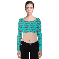 Fast Food Blue Velvet Crop Top