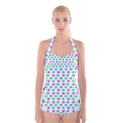 Eye Dots Green Violet Boyleg Halter Swimsuit  by snowwhitegirl